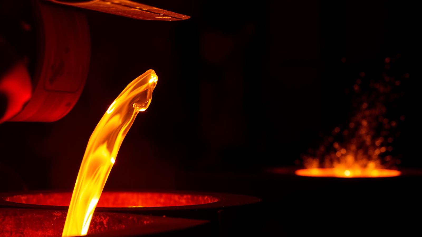 Molten gold pouring in a foundry